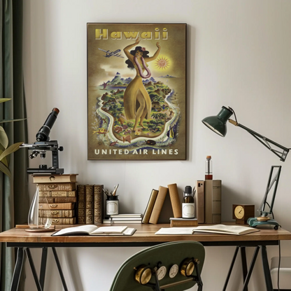 Hawaii Airlines Hula Girl Island Map Poster