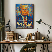 Donald Trump Visionary Leadership Portrait Bold Patriotic Impressionism Mosaic Style Poster