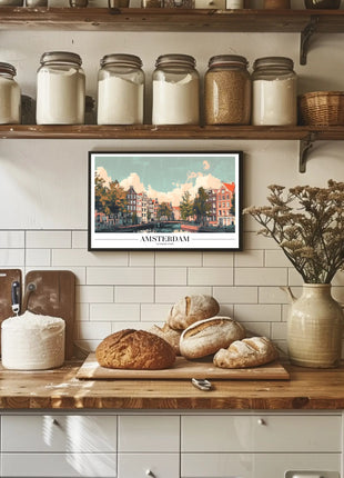 Amsterdam Canal Houses Scenic Travel Poster