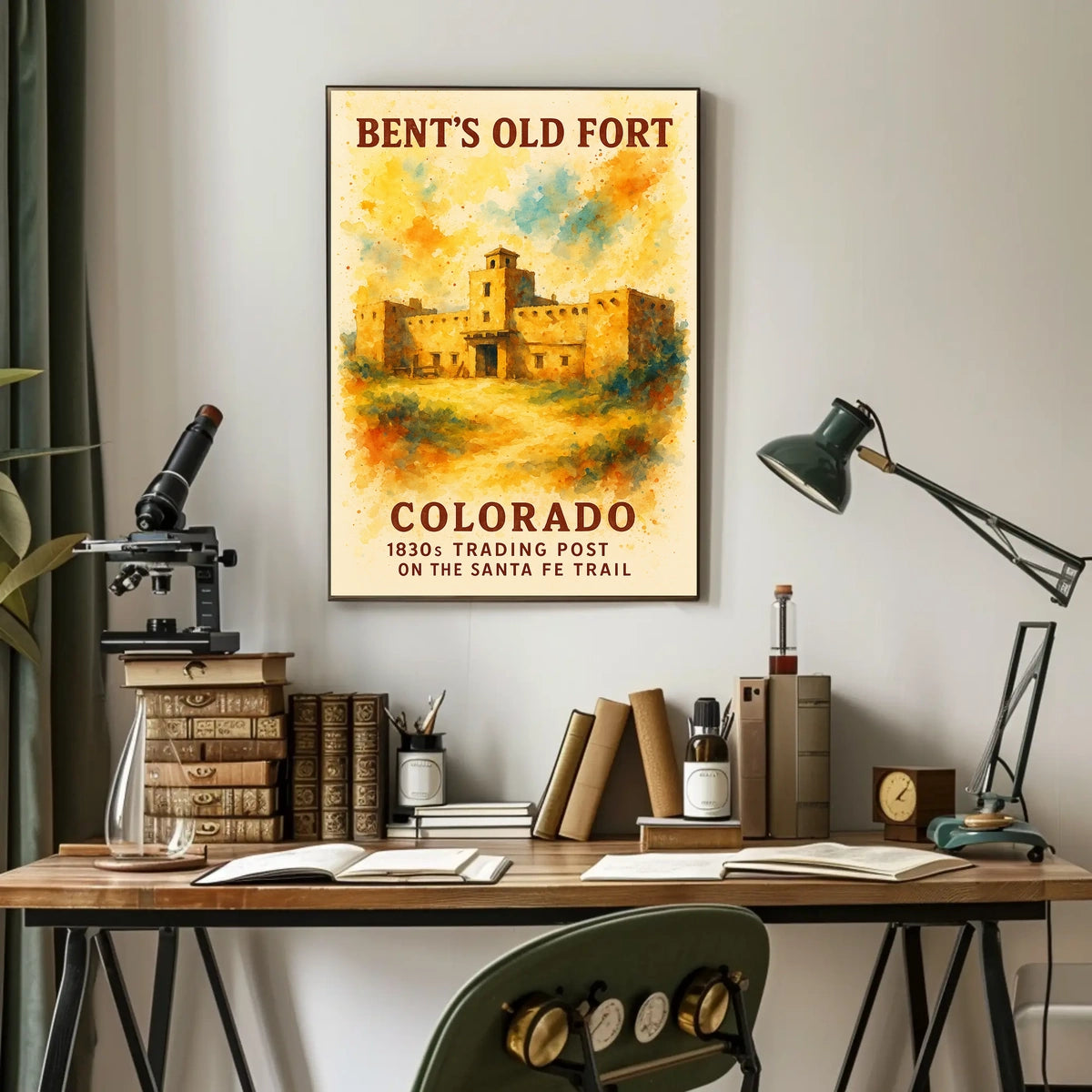 Bent's Old Fort Watercolor Poster: Historic Trading Post