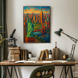 New York City Nighttime Skyline Poster Modern Wall Art