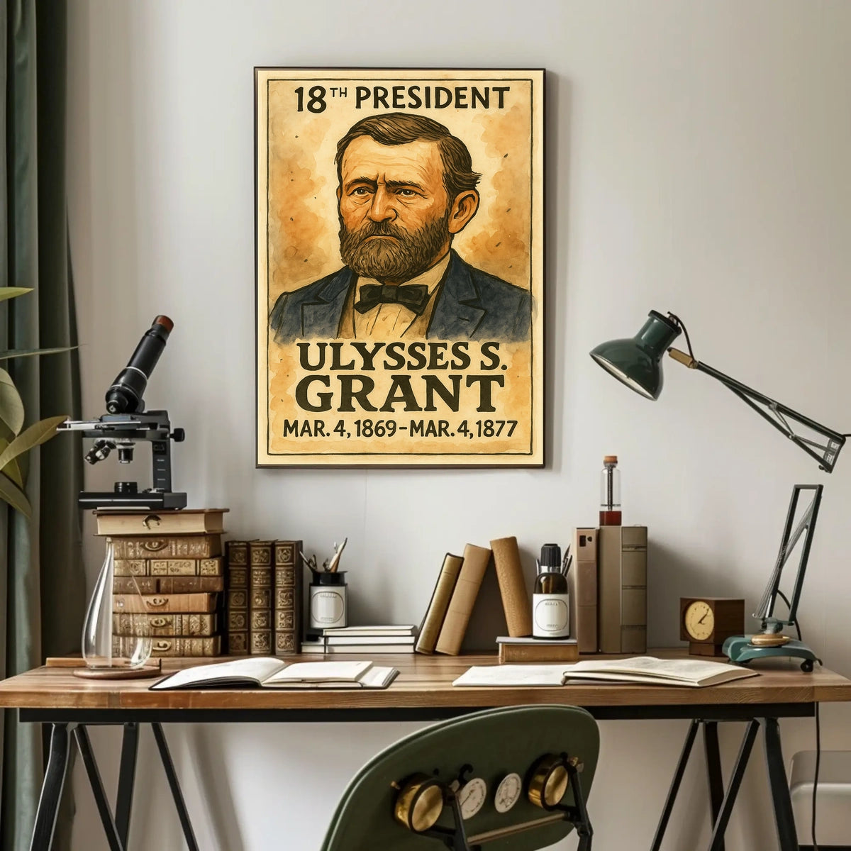 Ulysses S. Grant 18th President of the United States Exaggerated Cartoon Sketch Poster