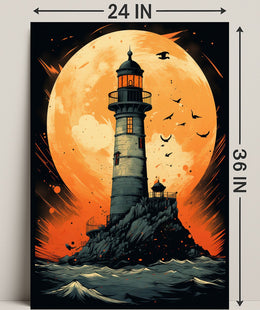 Lighthouse Under The Moon Poster PosterGoat