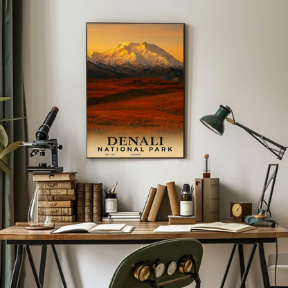 Denali National Park Alaska Sunset Autumn Travel Poster