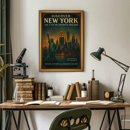 New York City Skyline Dreams Poster Vintage Wall Art