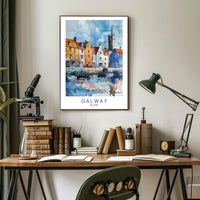 Charming Galway Waterfront Scene in Watercolor Travel Poster PosterGoat