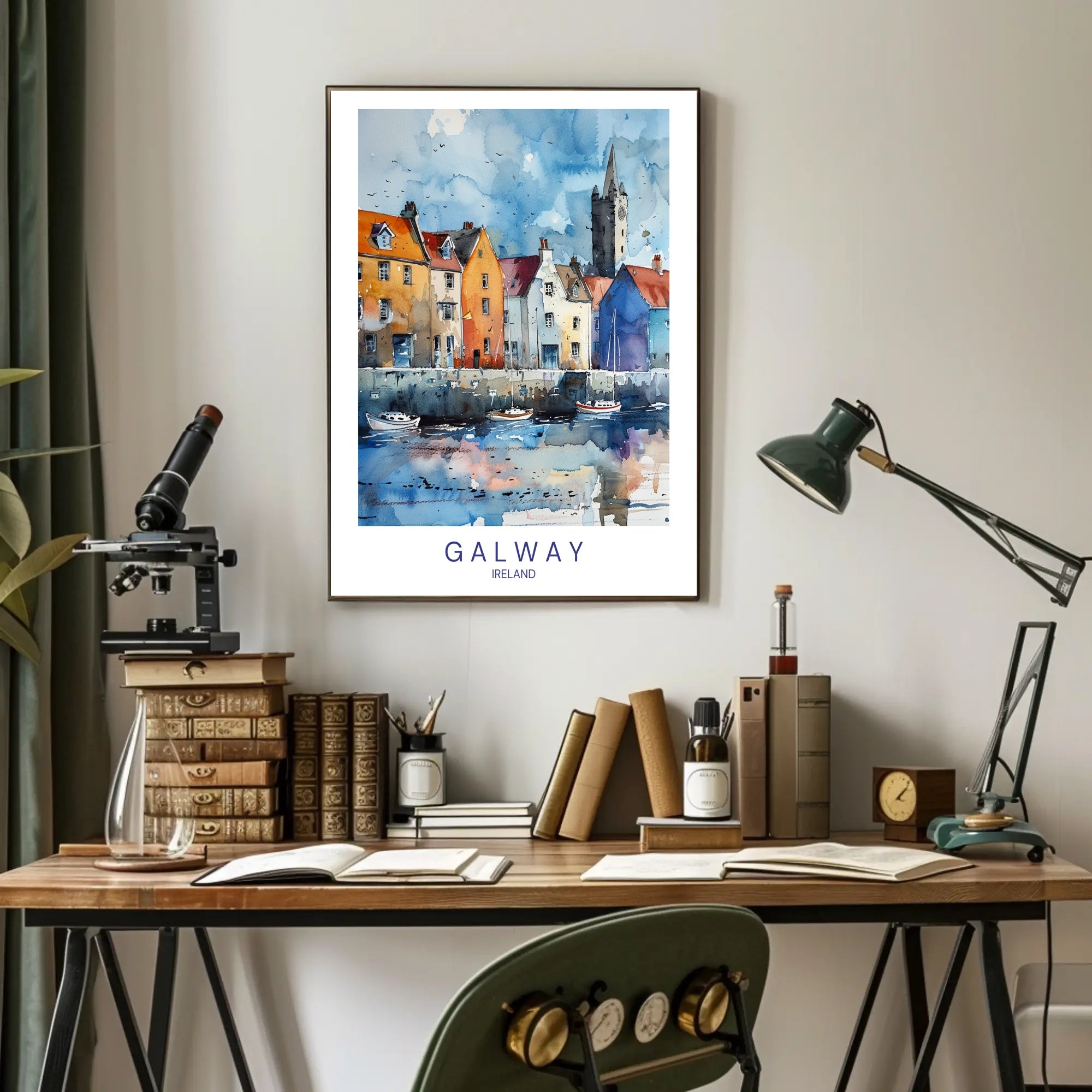 Charming Galway Waterfront Scene in Watercolor Travel Poster PosterGoat