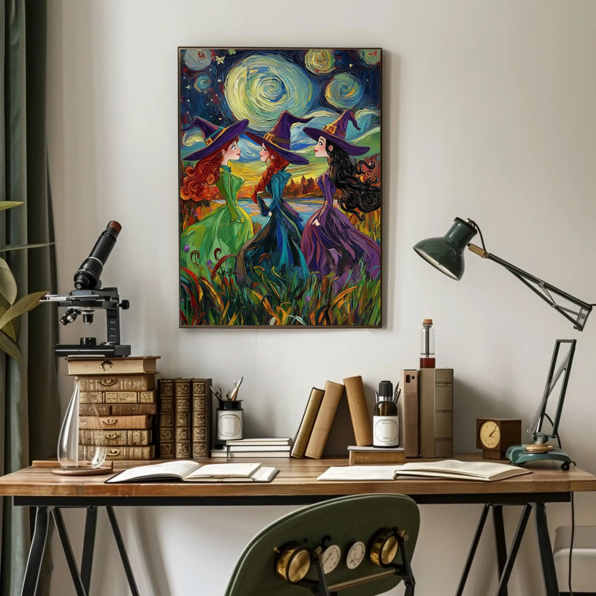 Three Witches Colorful Van Gogh Whimsical Poster