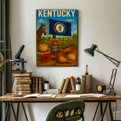 Kentucky Bourbon Violin Horse Farm Hat Food Travel Poster