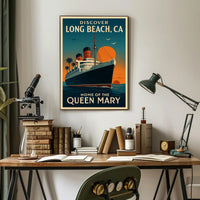 Long Beach Queen Mary Vintage Travel Poster