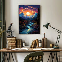 Majestic Mountain Sunset Fantasy Landscape Poster