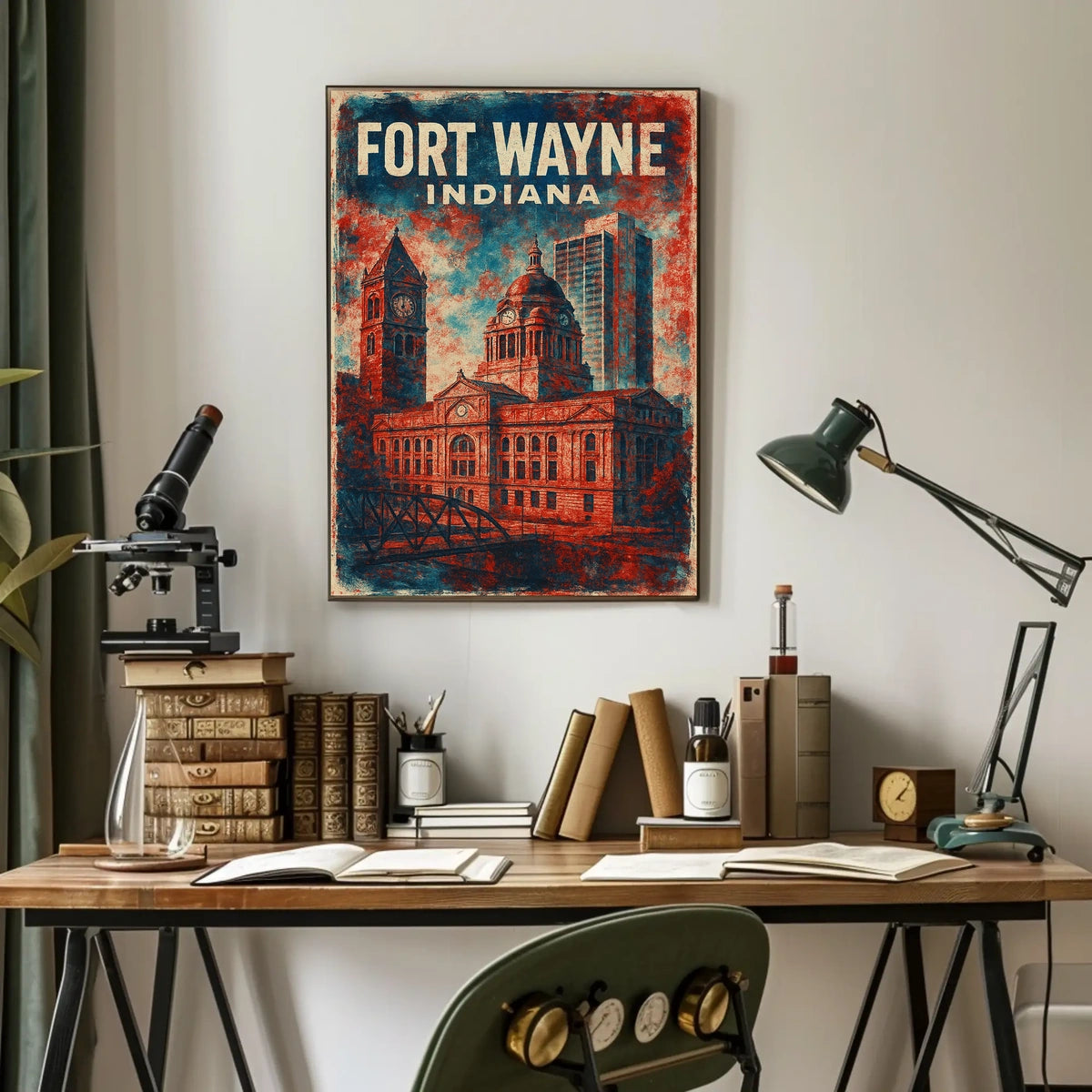 Fort Wayne Retro Cityscape Travel Poster