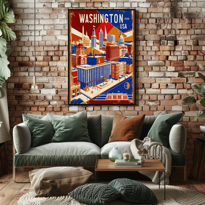 Washington USA 1950s Monument Skyline Travel Poster