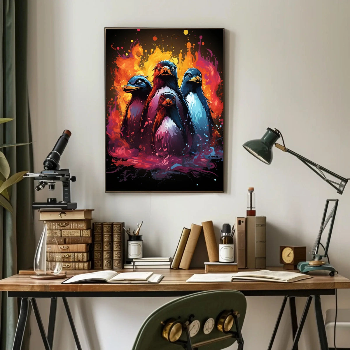 Vibrant Abstract Penguins Poster: Colorful Animal Art
