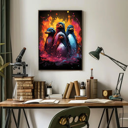 Vibrant Abstract Penguins Poster: Colorful Animal Art