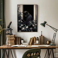 Mysterious Black Cat Window Nightscape Animal Poster PosterGoat