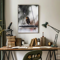 Winter Serenity: Bird on Swing Animal Poster