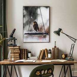 Winter Serenity: Bird on Swing Animal Poster