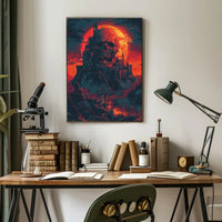 Skull Fortress Under a Blood Moon Art Print Poster PosterGoat