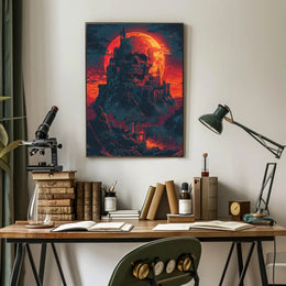 Skull Fortress Under a Blood Moon Art Print Poster PosterGoat