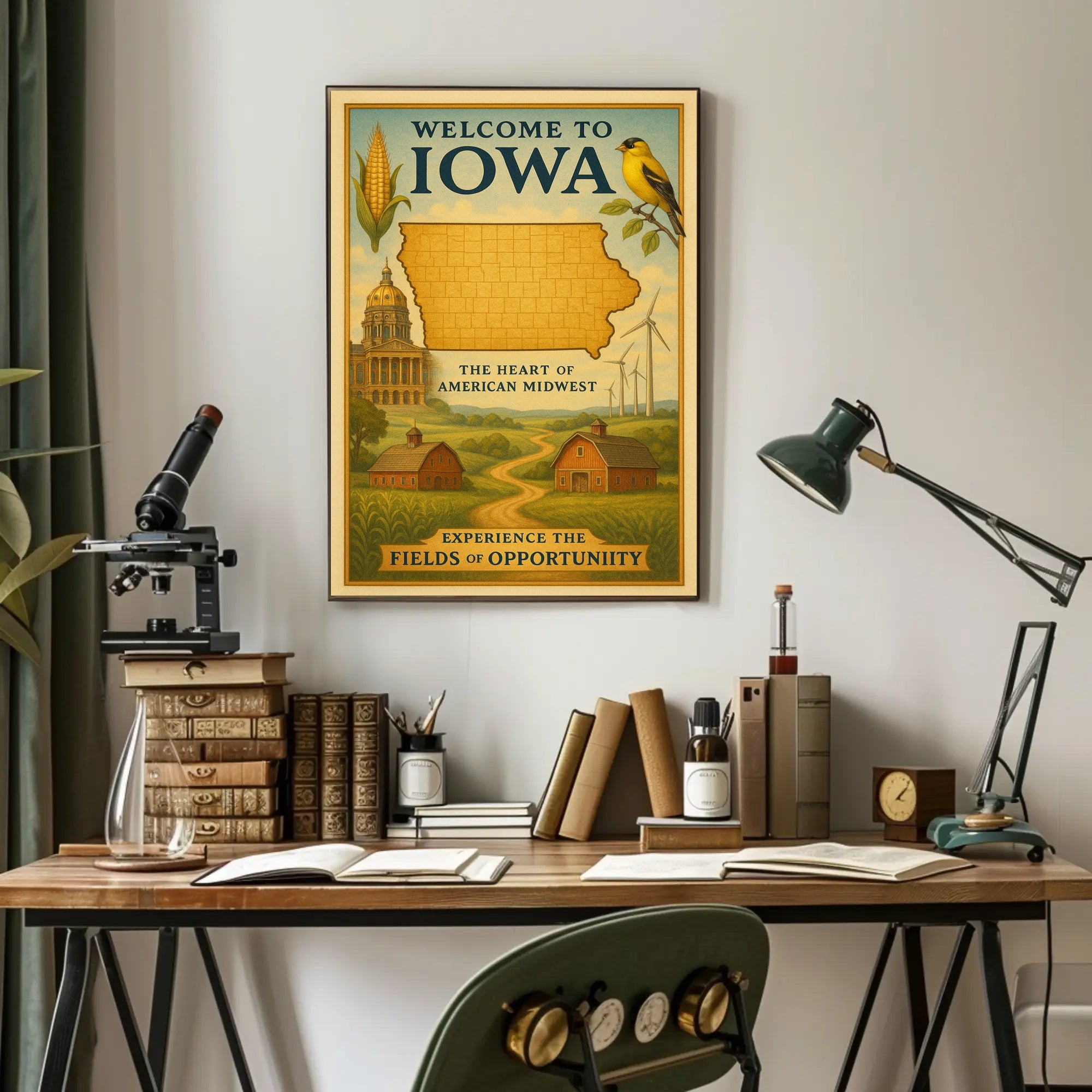 Iowa Heart of the Midwest Vintage Travel Poster
