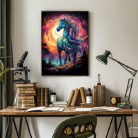 Majestic Unicorn in Mystical Cosmic Landscape Poster