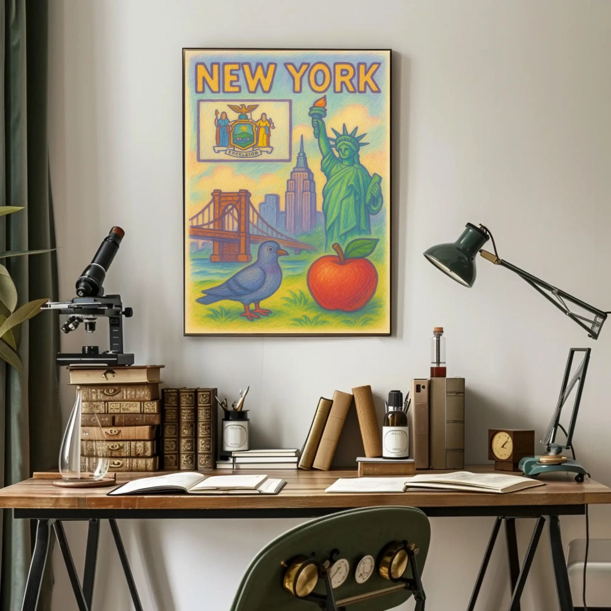 New York City Iconic Landmarks Poster Vintage Wall Art