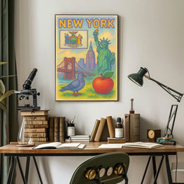 New York City Iconic Landmarks Poster Vintage Wall Art