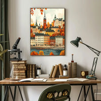 European Cityscape Poster: Stockholm Autumn Waterfront Scene