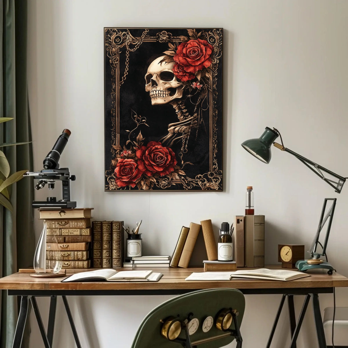 Skull and Roses Art in Ornate Baroque Artistic Poster