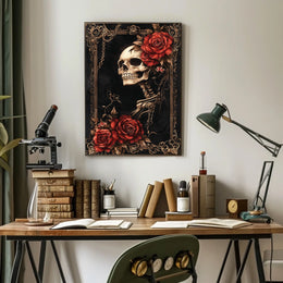 Skull and Roses Art in Ornate Baroque Artistic Poster