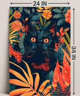 Striking Black Cat in Vibrant Jungle Animal Poster