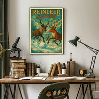 Reindeer Soccer: Whimsical Winter Fantasy Art Poster