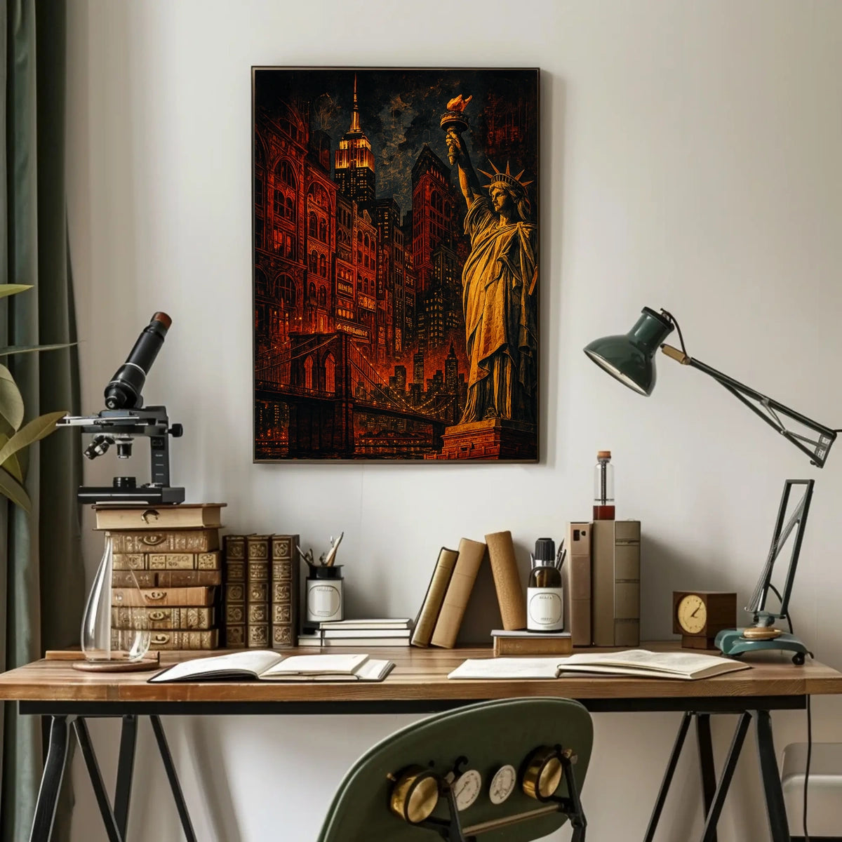 New York City Nightscape Poster Vintage Urban Wall Art