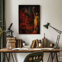 New York City Nightscape Poster Vintage Urban Wall Art