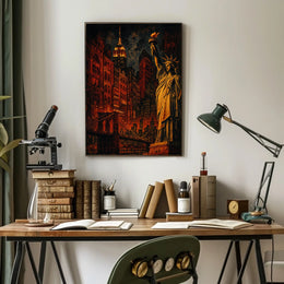 New York City Nightscape Poster Vintage Urban Wall Art