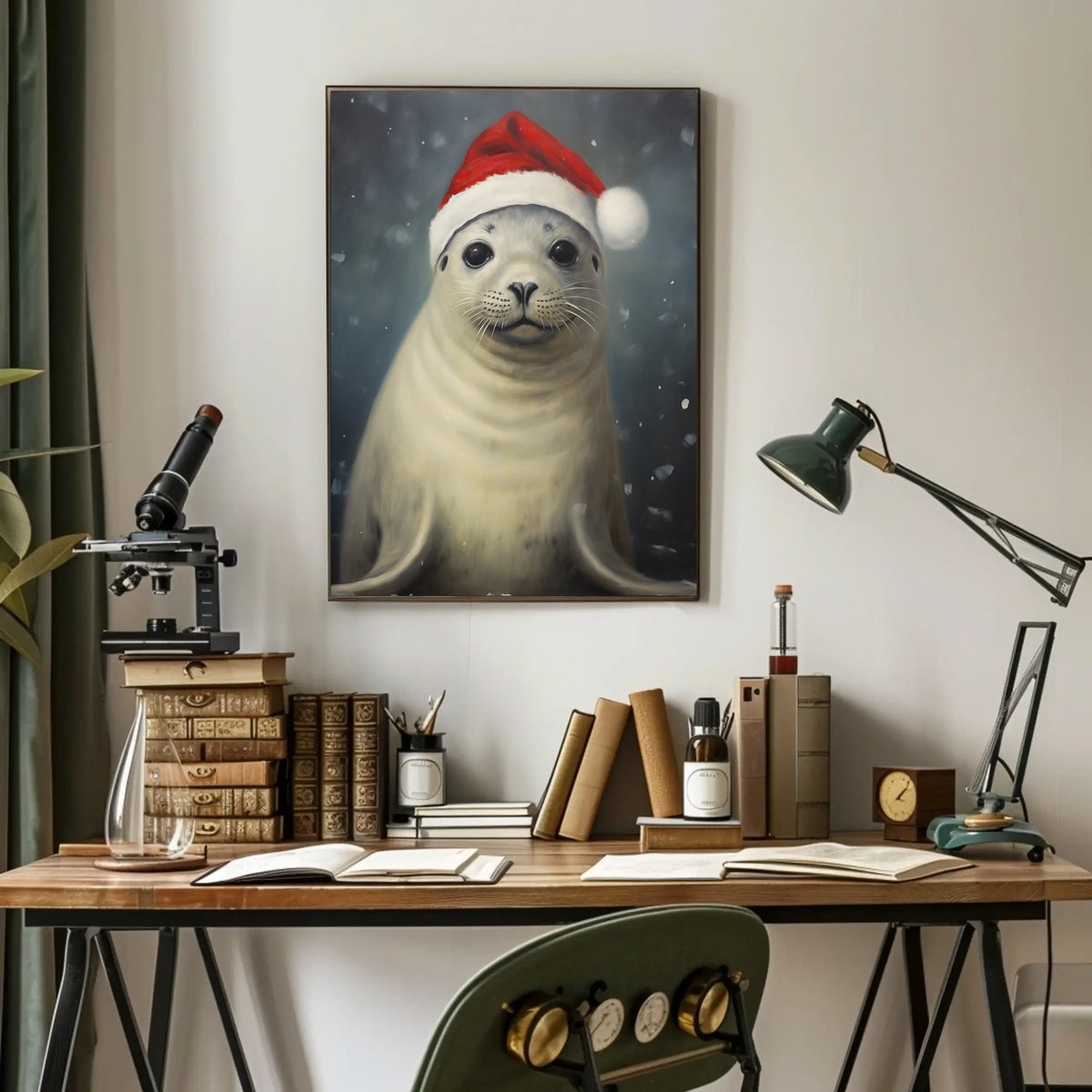 Festive Seal In Santa Hat Poster