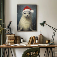 Festive Seal In Santa Hat Poster