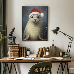 Festive Seal In Santa Hat Poster