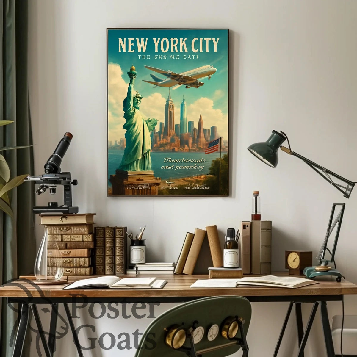 New York City Skyline Vintage Travel Poster