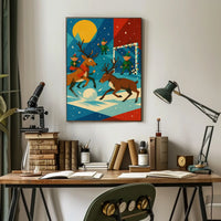 Whimsical Reindeer Soccer Christmas Poster Vintage Style