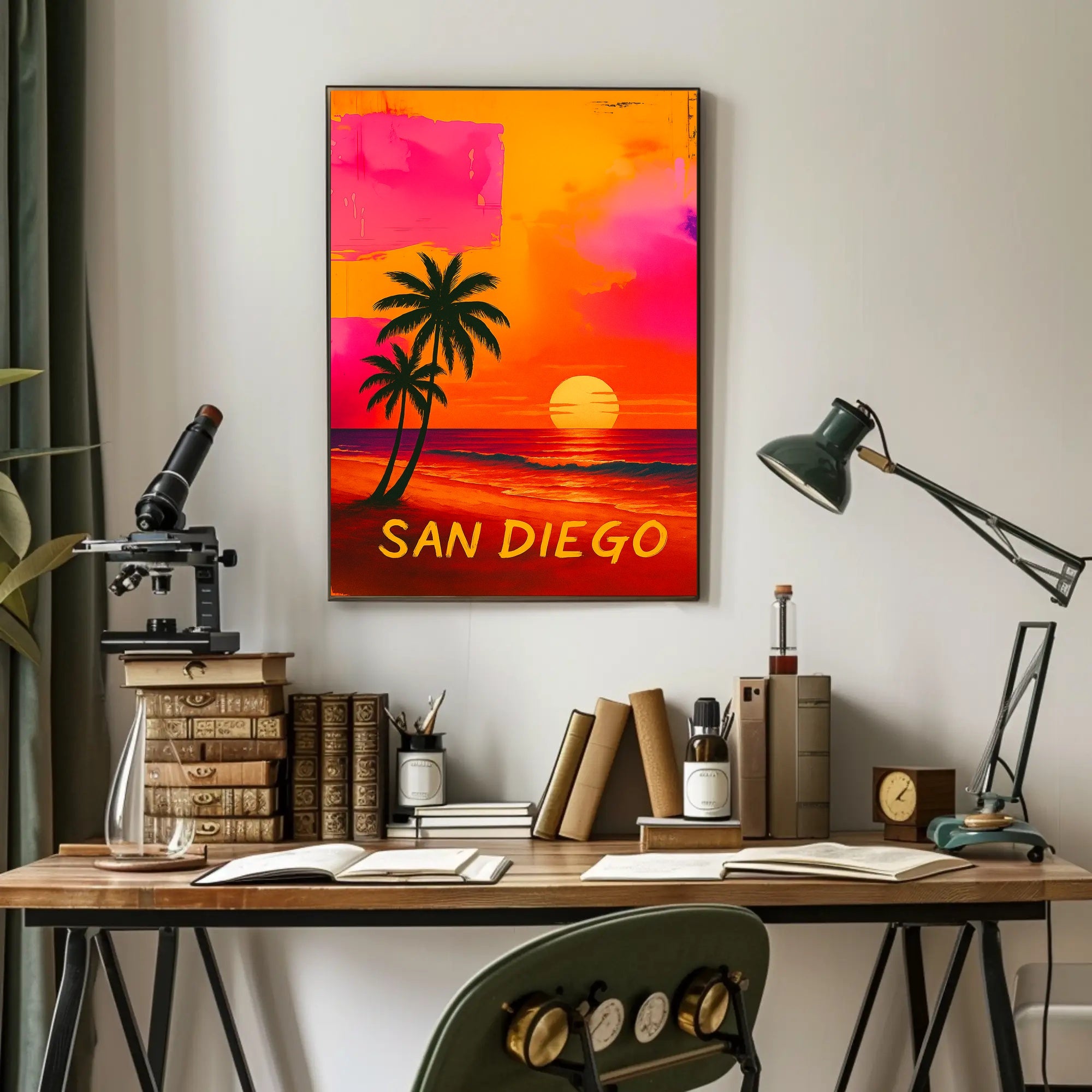 San Diego Retro Sunset Beach Travel Poster
