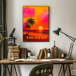 San Diego Retro Sunset Beach Travel Poster