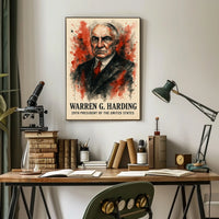 Harding Watercolor Portrait Dramatic Red - Historical or Presidential Poster