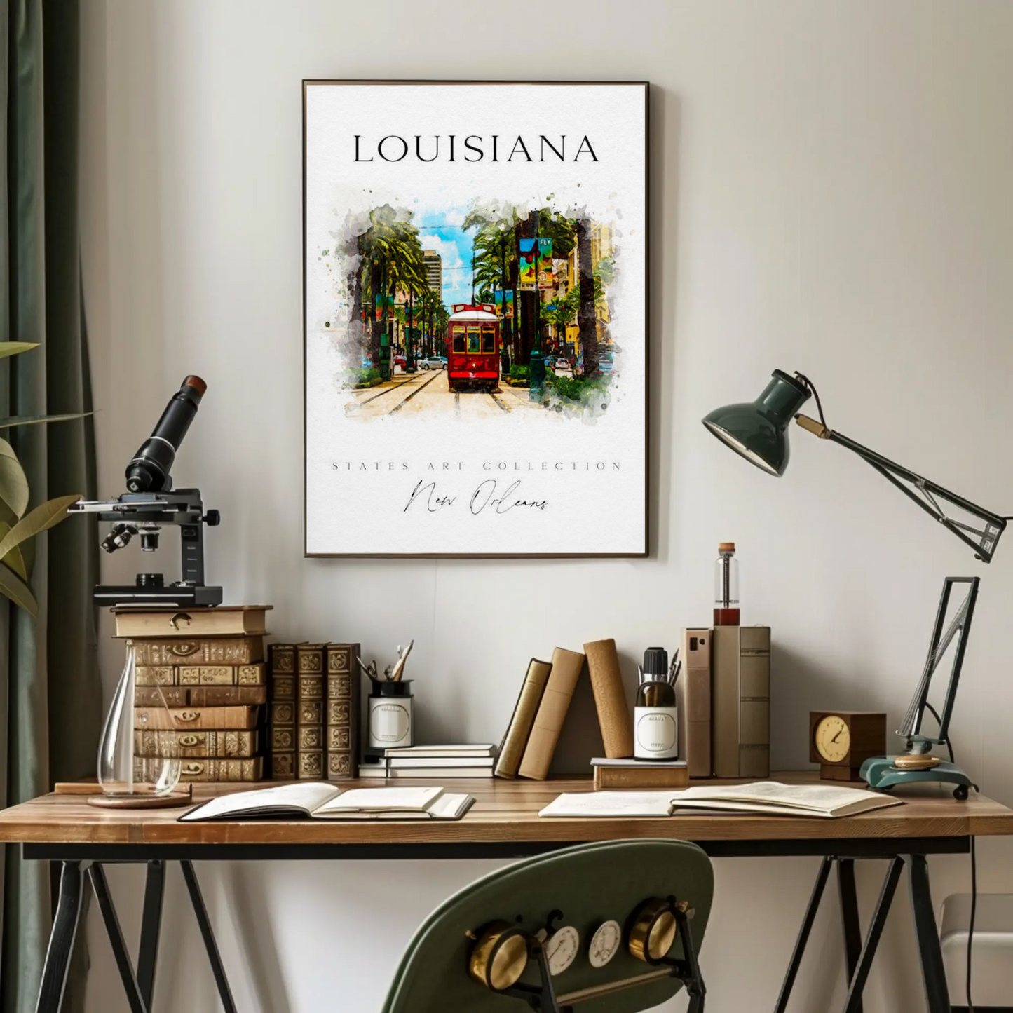New Orleans Louisiana Streetcar Watercolor Art Poster