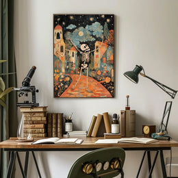 Dancing Skeleton Joyful Starry Night Whimsical Poster