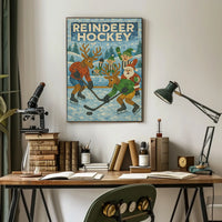 Reindeer Hockey Holiday Sports Poster