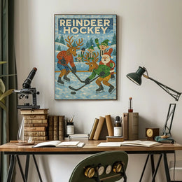 Reindeer Hockey Holiday Sports Poster