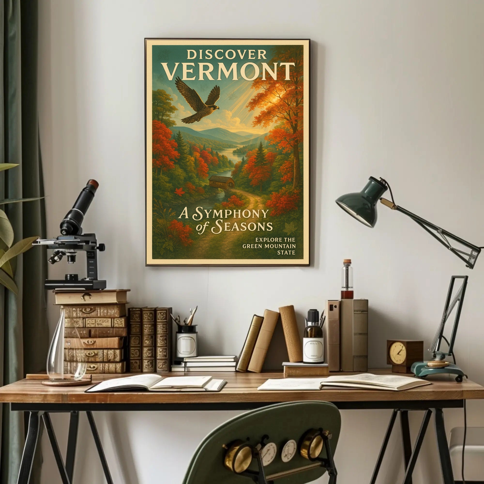 Discover Vermont Vintage Autumn Landscape Travel Poster