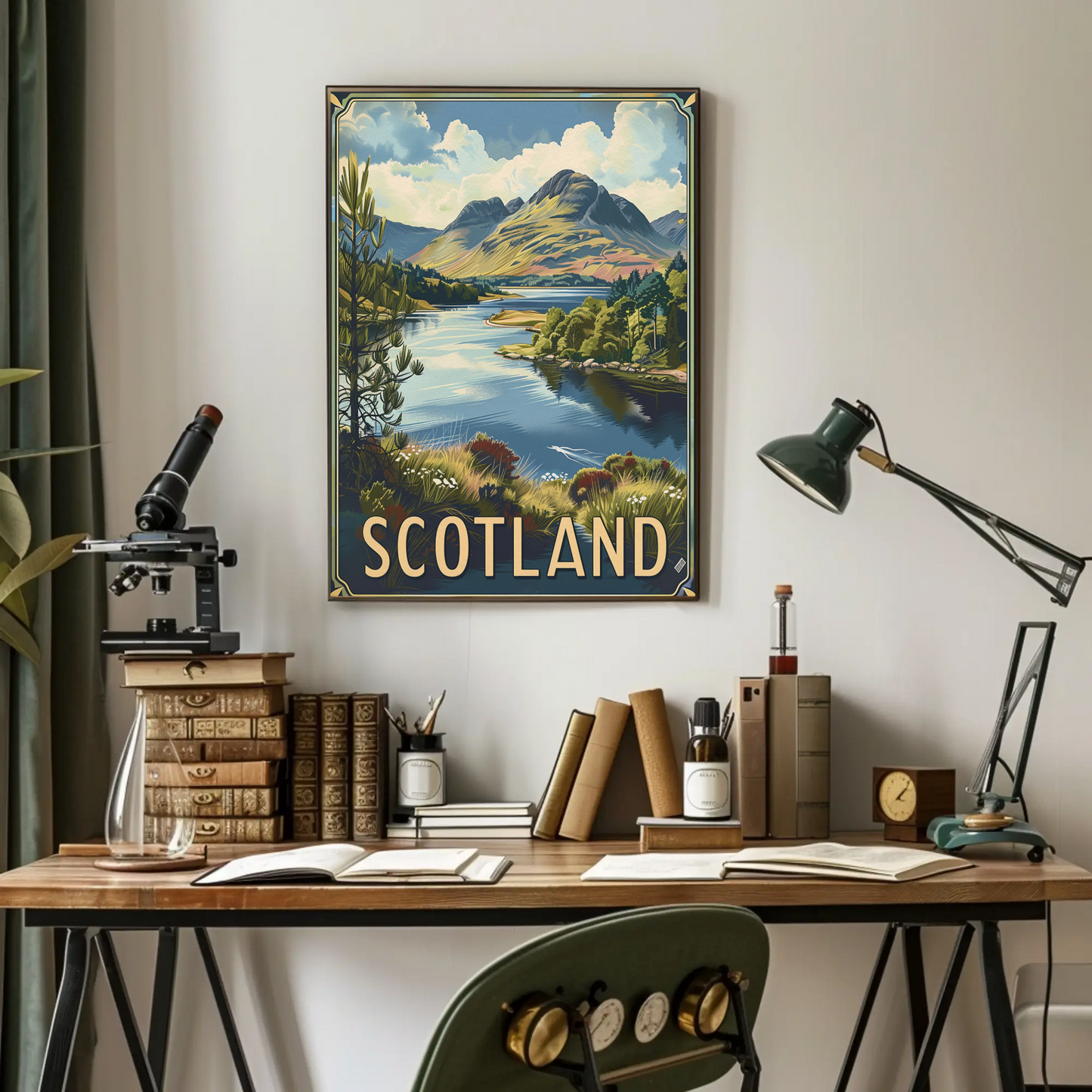 Scotland Highland Lake and Mountain Travel Poster